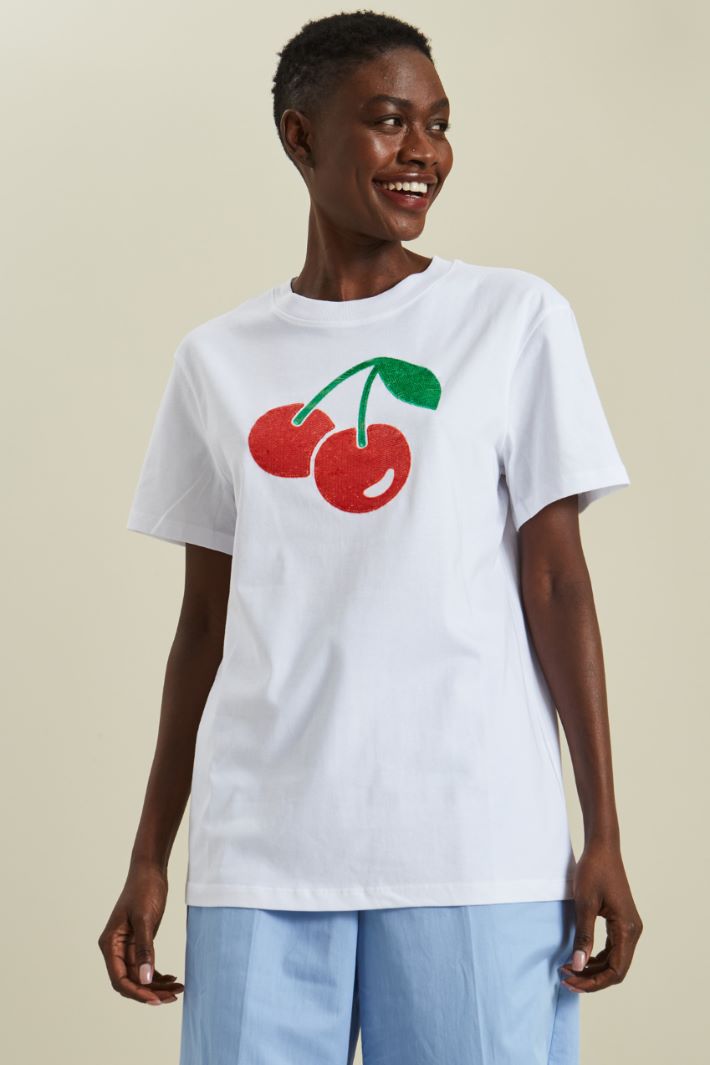 T-shirt con ricamo e paillettes Fashion Market