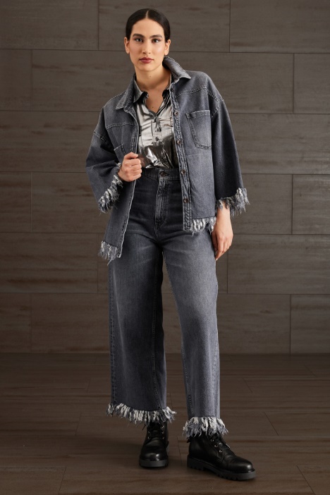 Giacca in denim con frange Fashion Market
