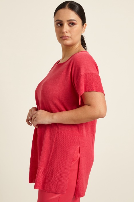 T-shirt in maglia di lino con spacchi Fashion Market