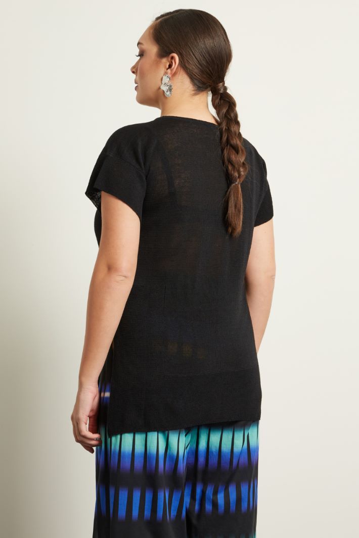 T-shirt in maglia di lino con spacchi Fashion Market