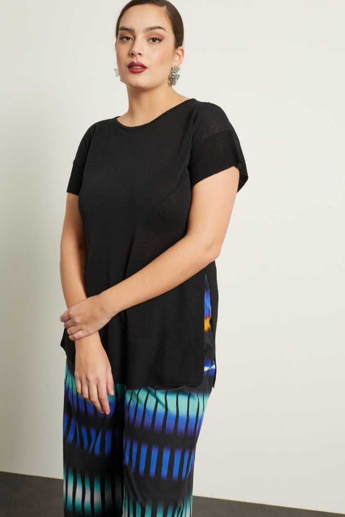 T-shirt in maglia di lino con spacchi Fashion Market