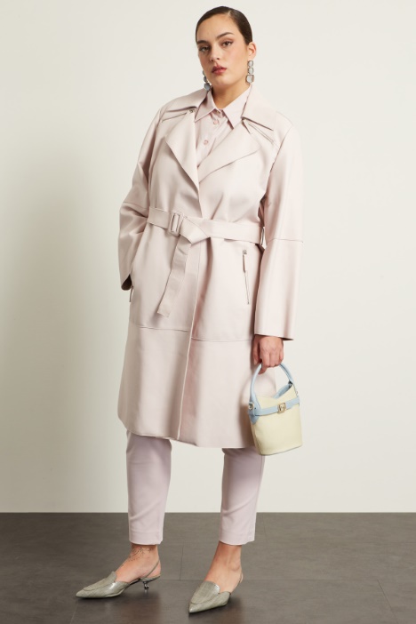 Giaccone in pelle con cintura Fashion Market