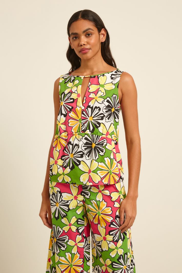 Top smanicato stampato Fashion Market