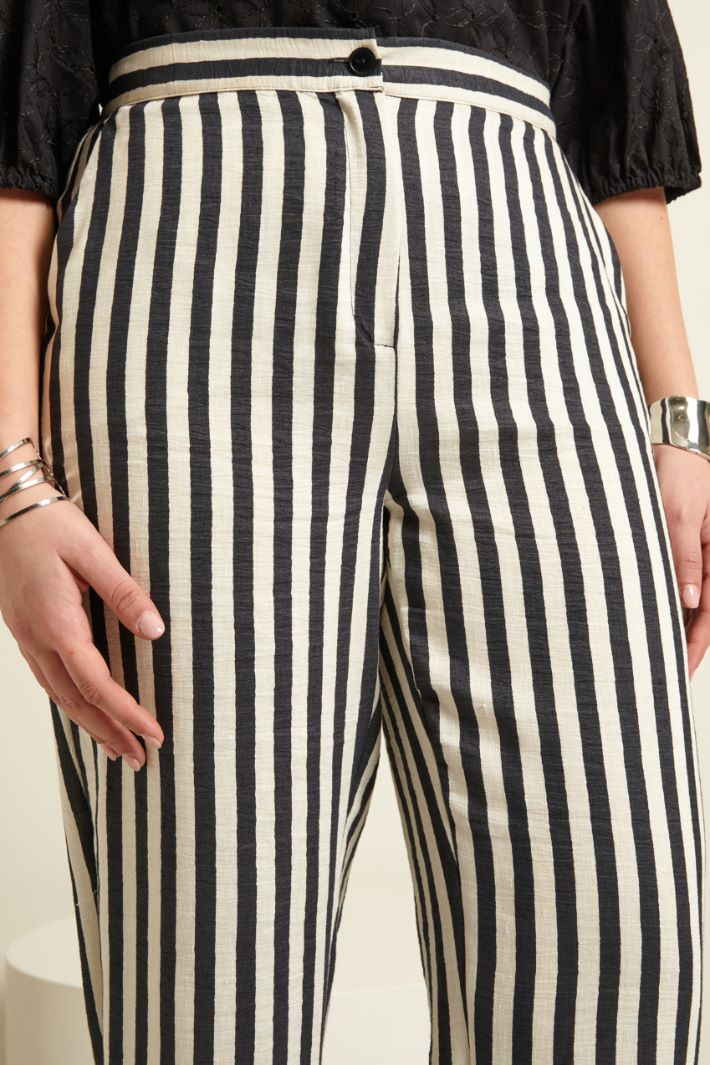 Pantaloni in misto lino tinto filo Fashion Market