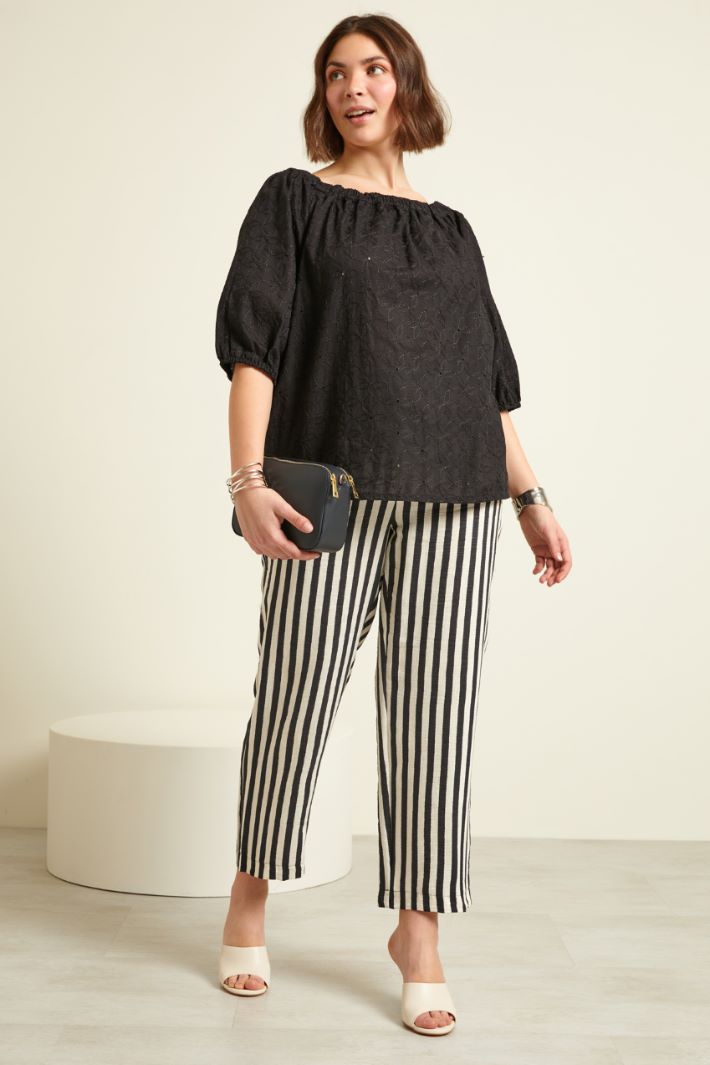 Pantaloni in misto lino tinto filo Fashion Market