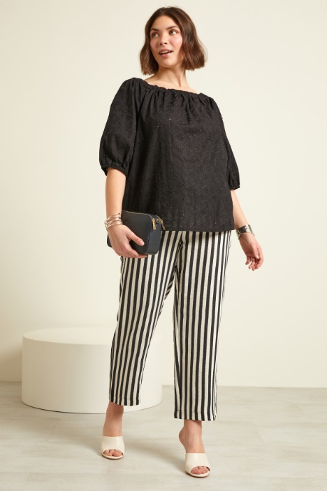 Pantaloni in misto lino tinto filo Fashion Market