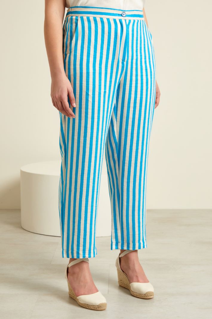 Pantaloni in misto lino tinto filo Fashion Market