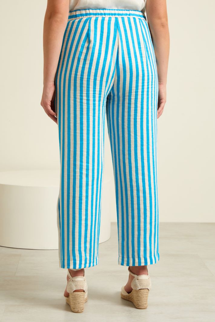 Pantaloni in misto lino tinto filo Fashion Market