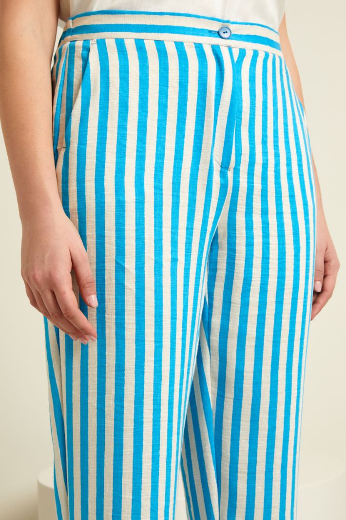 Pantaloni in misto lino tinto filo Fashion Market