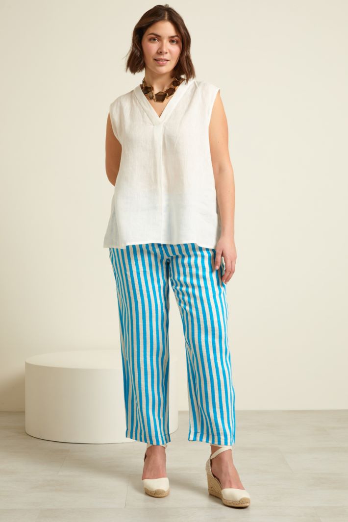 Pantaloni in misto lino tinto filo Fashion Market