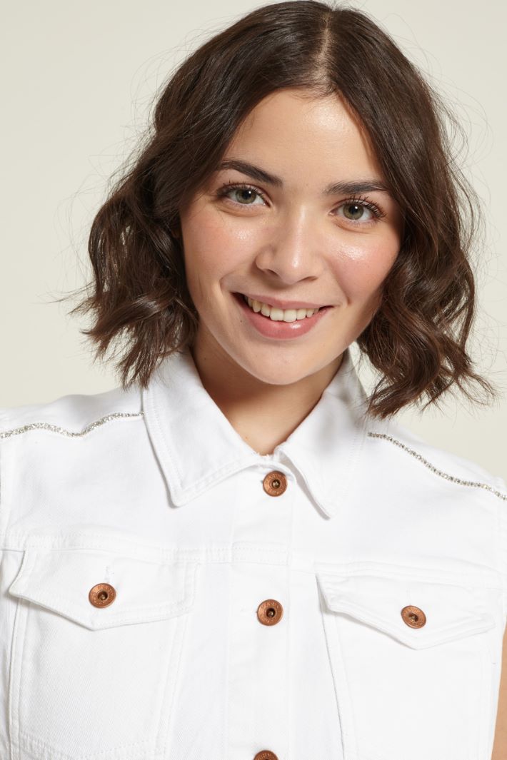 Gilet in denim con strass Fashion Market