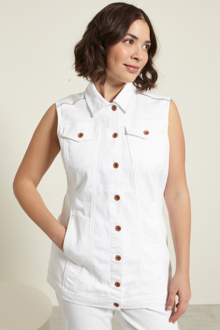 Gilet in denim con strass Fashion Market