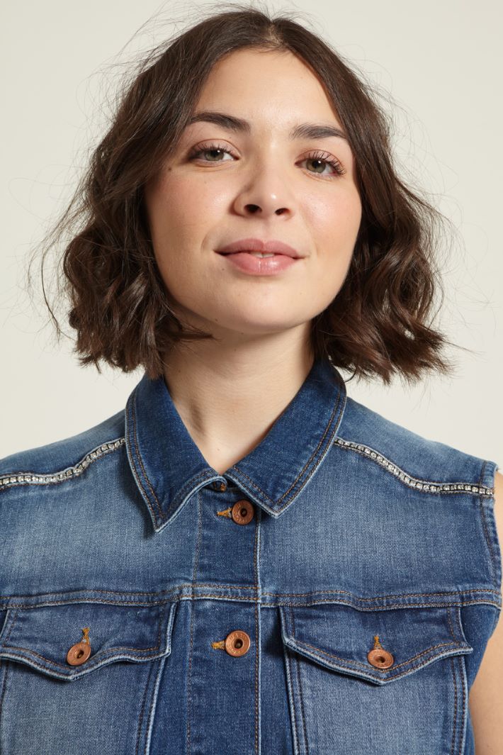 Gilet in denim con strass Fashion Market