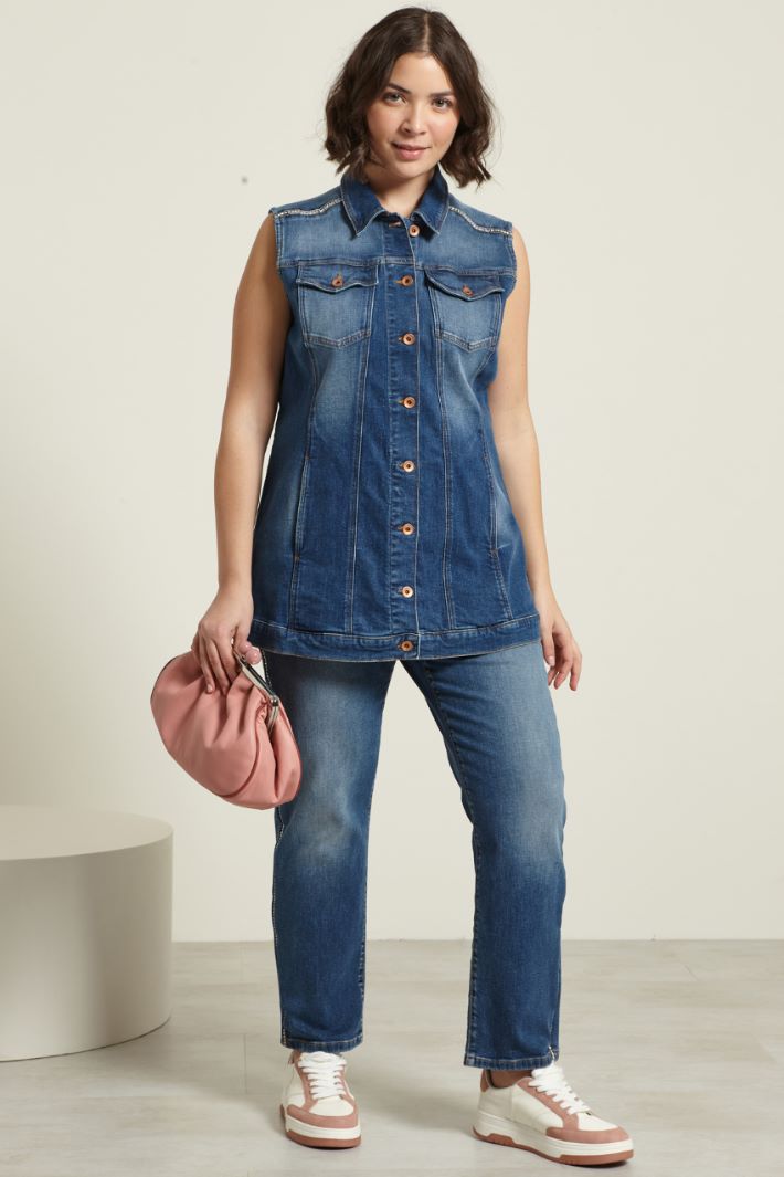 Gilet in denim con strass Fashion Market