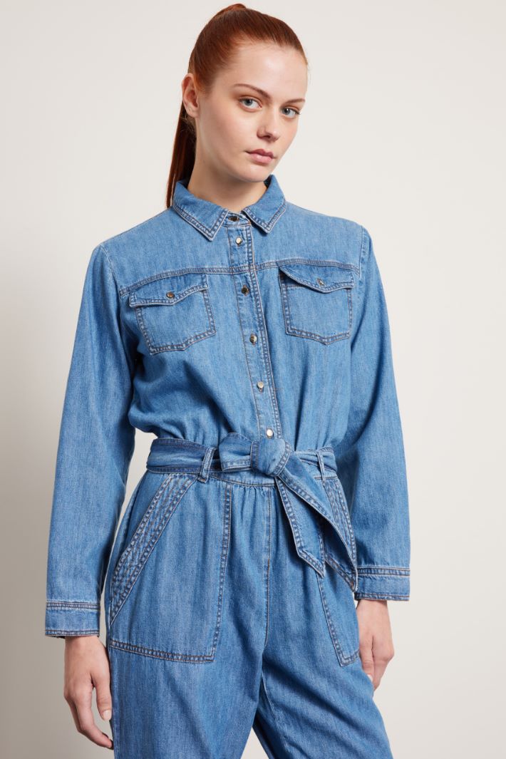 Tuta in denim con cintura Fashion Market Tuta in denim con cintura Fashion Market