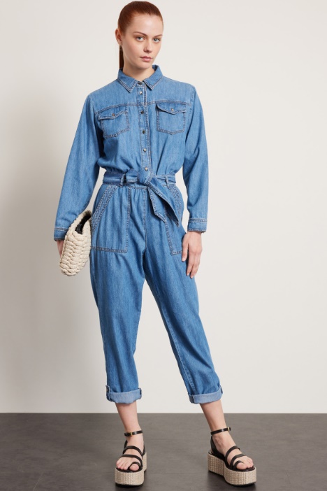 Tuta in denim con cintura Fashion Market