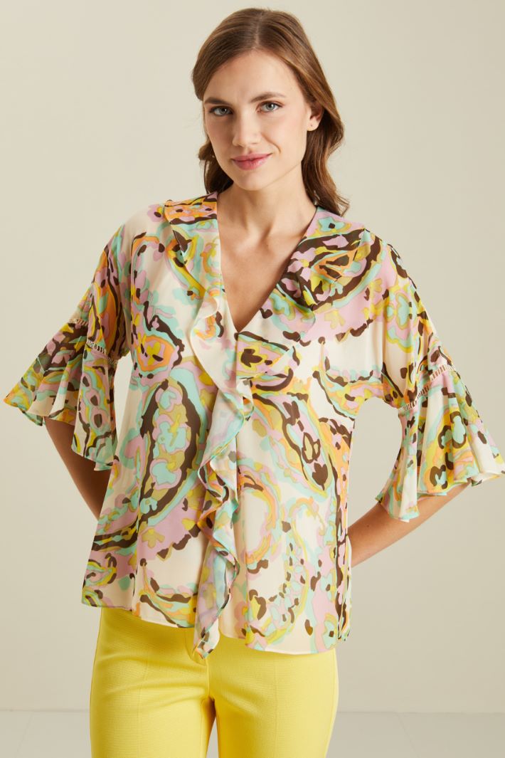 Blusa con volant - VERDE ROSA GIALLO - Fashion Market - 2