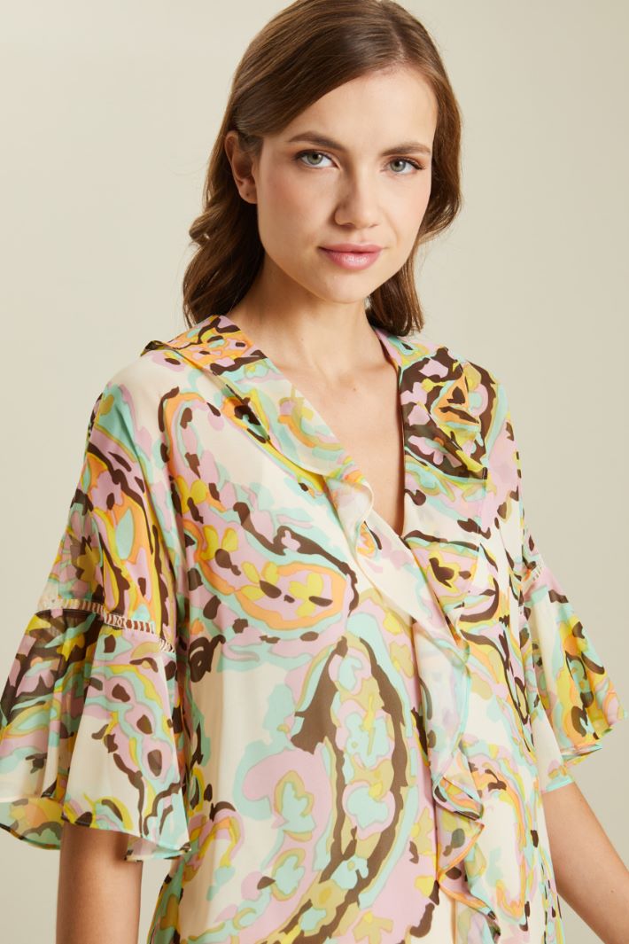 Blusa con volant - VERDE ROSA GIALLO - Fashion Market - 3