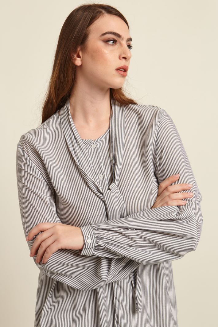 Camicia in viscosa tinto filo - BIANCO NERO - Fashion Market - 2