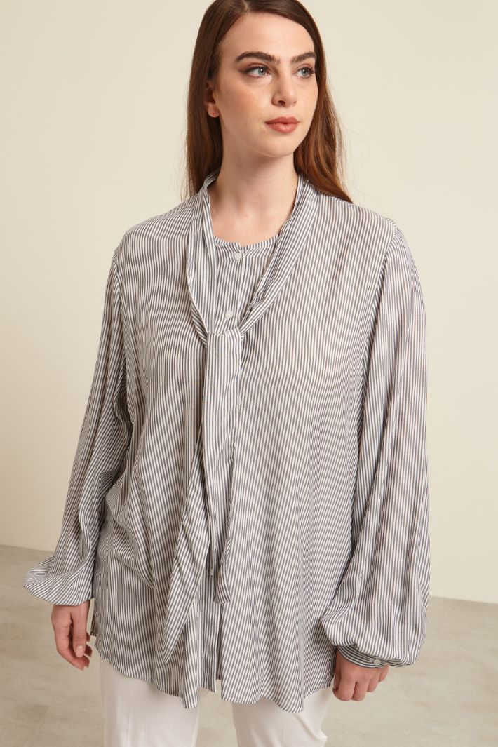 Camicia in viscosa tinto filo - BIANCO NERO - Fashion Market - 3