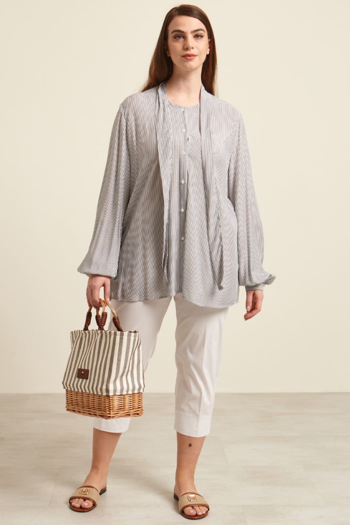 Camicia in viscosa tinto filo - BIANCO NERO - Fashion Market