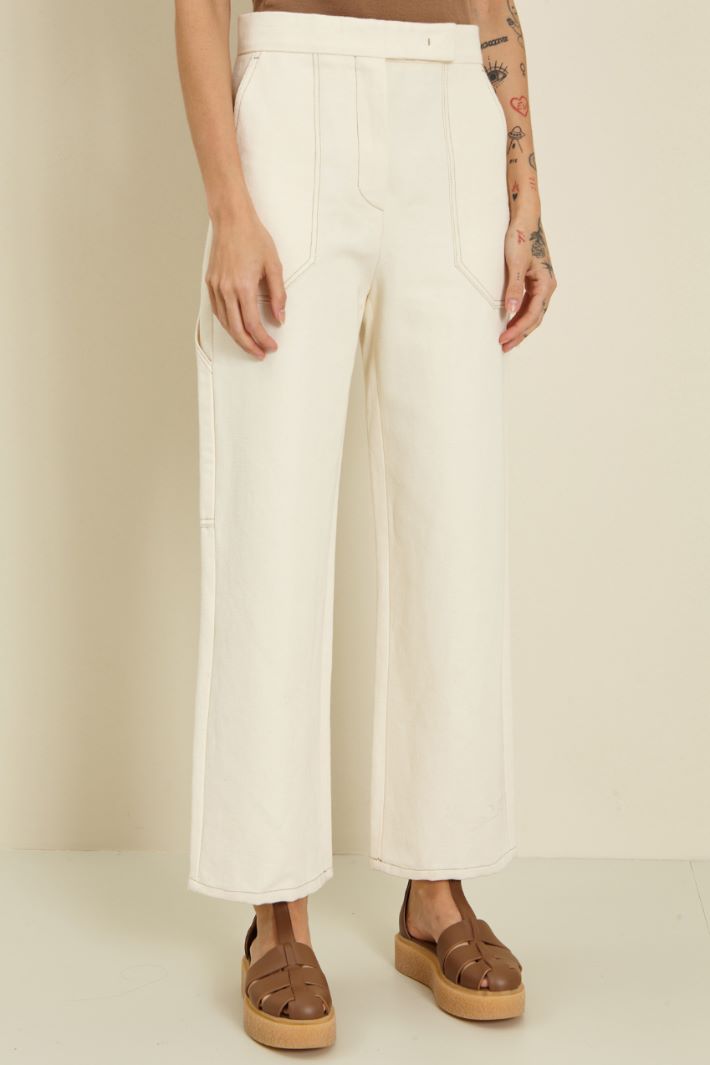 Pantaloni in drill di cotone - AVORIO - Fashion Market - 2