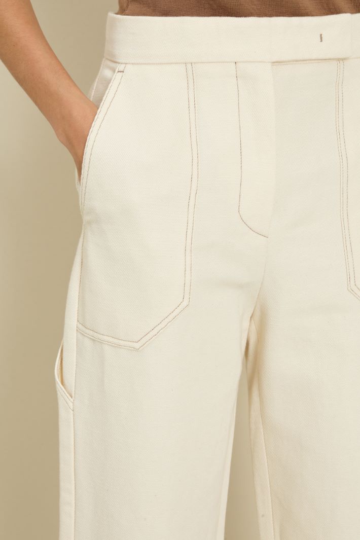 Pantaloni in drill di cotone - AVORIO - Fashion Market - 3