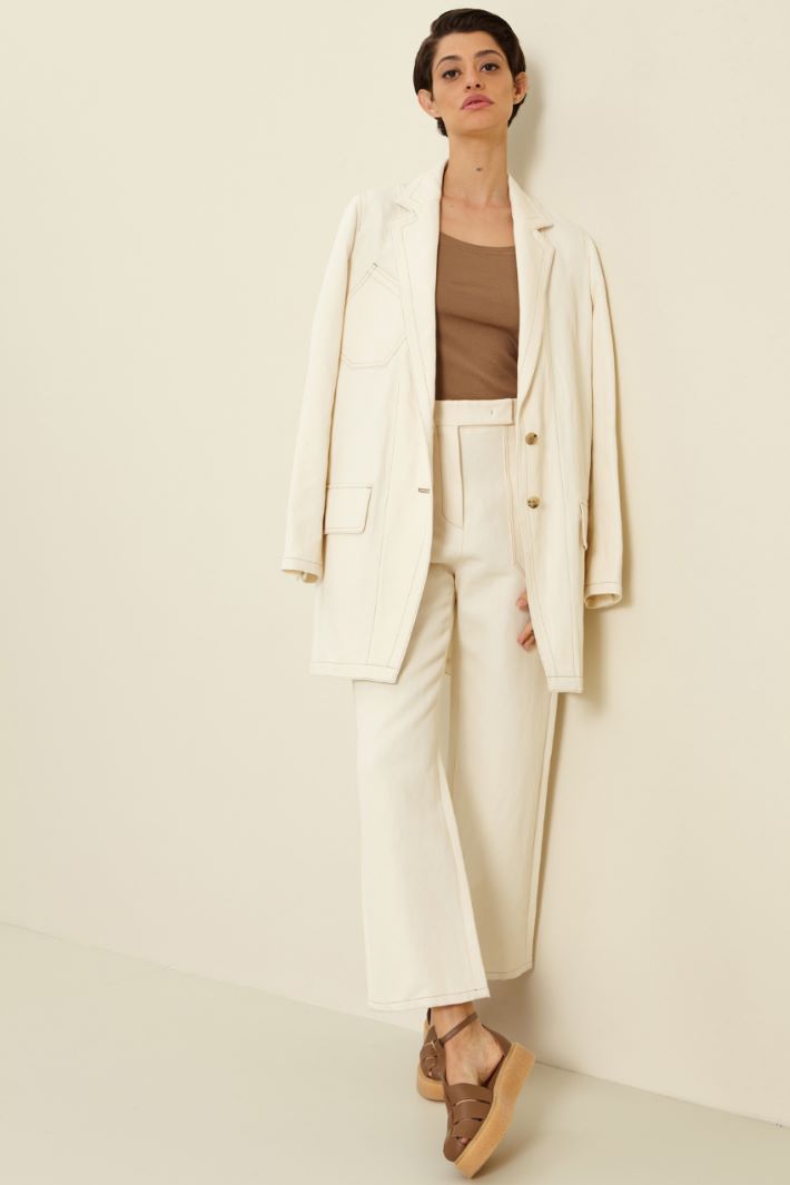 Pantaloni in drill di cotone - AVORIO - Fashion Market