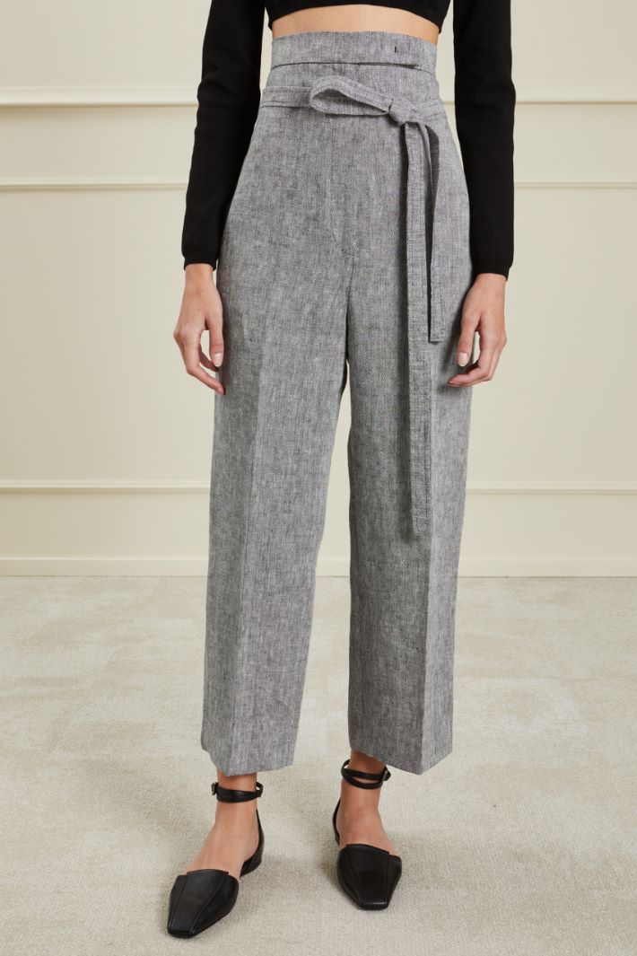 Pantaloni in lino  - BIANCO NERO - Fashion Market - 2