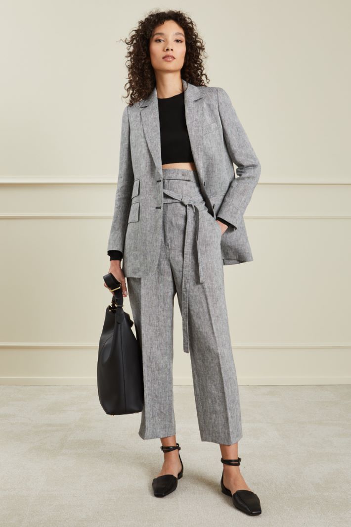 Pantaloni in lino  - BIANCO NERO - Fashion Market
