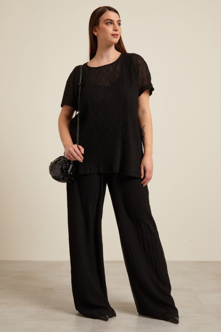 Pantaloni in georgette plissé - NERO - Fashion Market