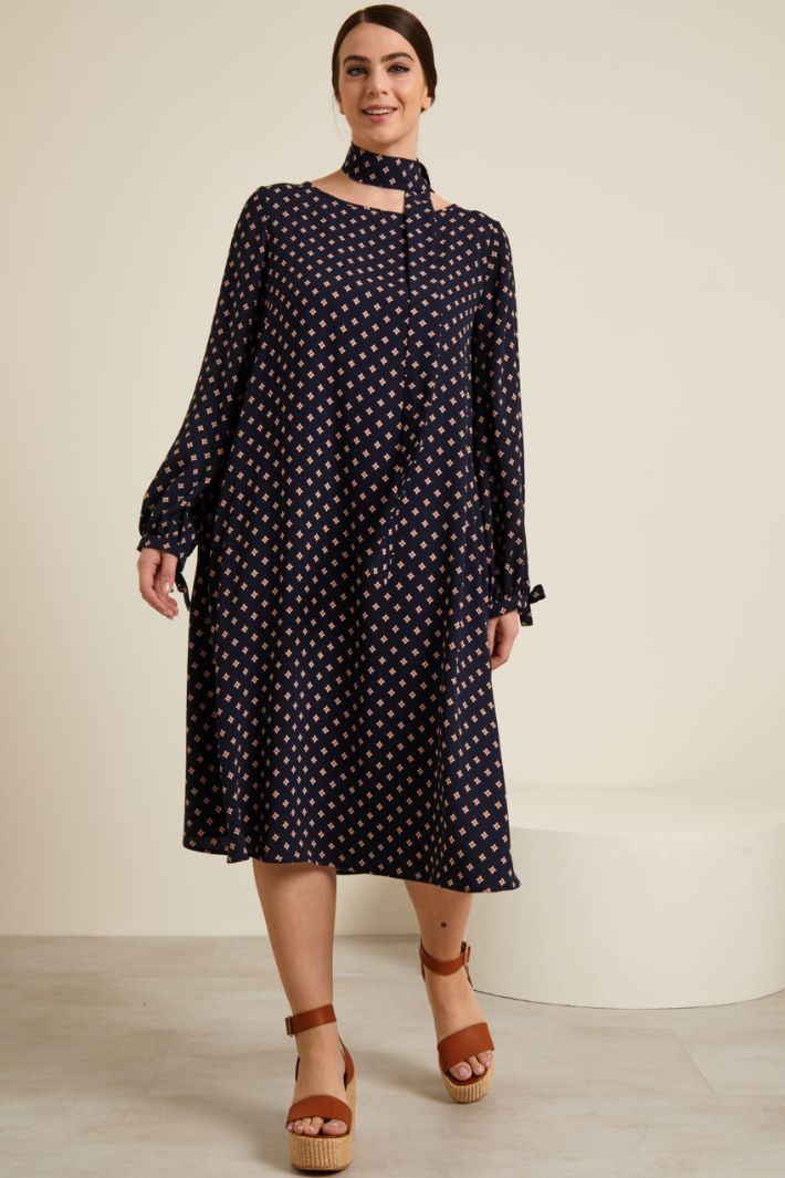 Abito in cady stampato - BLU MARRONE BIANCO - Fashion Market
