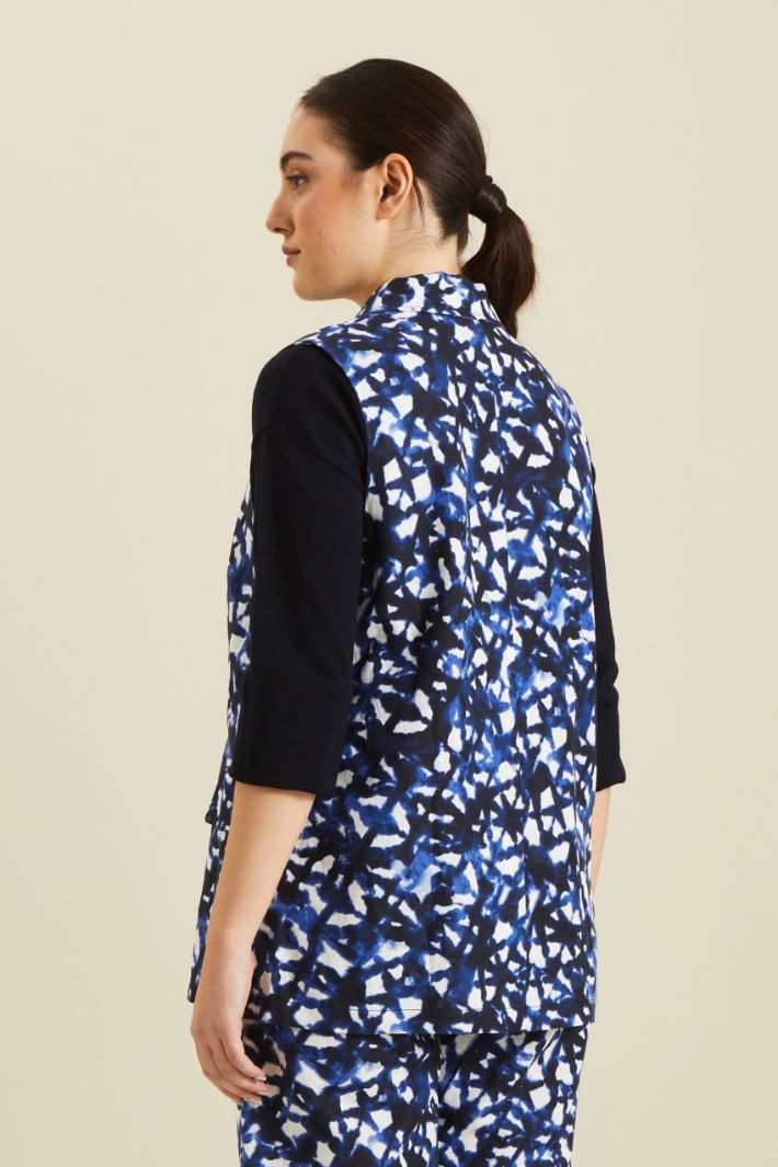 Gilet in lino e cotone - BLU SCURO BIANCO - Fashion Market - 4