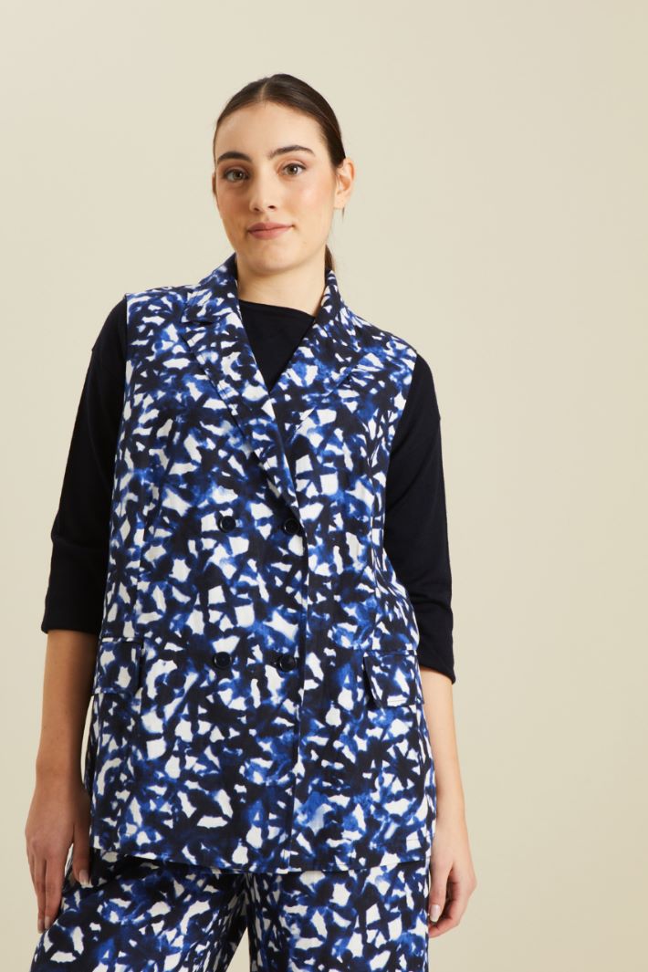 Gilet in lino e cotone - BLU SCURO BIANCO - Fashion Market - 2