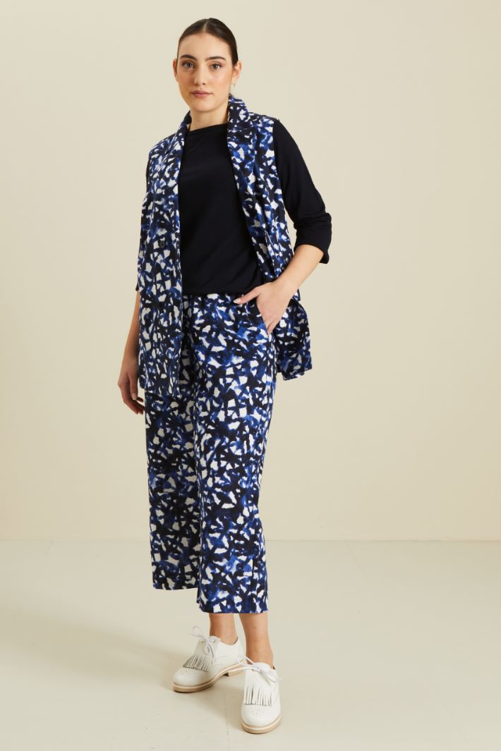 Gilet in lino e cotone - BLU SCURO BIANCO - Fashion Market