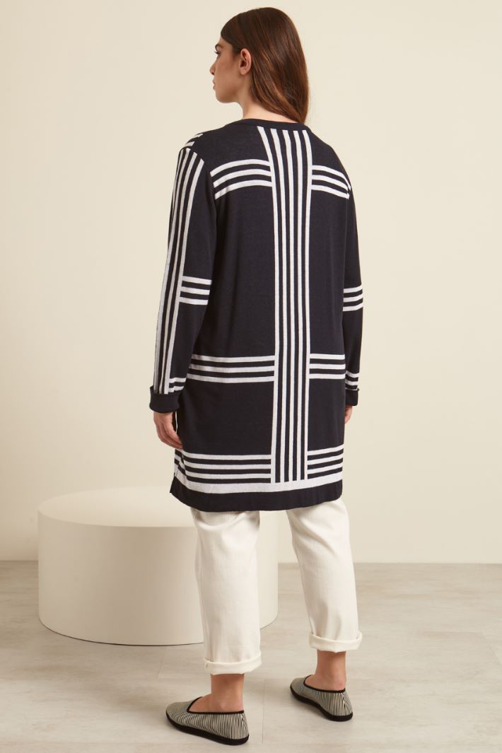 Cardigan in maglia doppia - NERO BIANCO PANNA - Fashion Market - 4