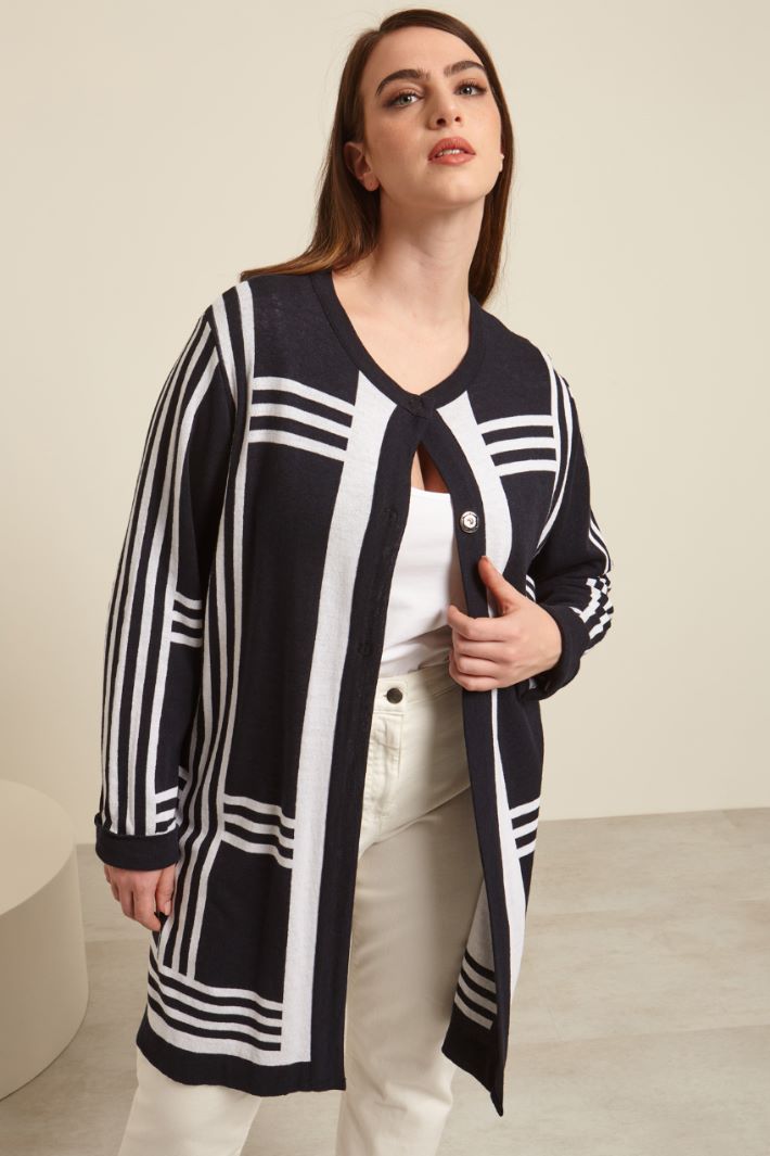 Cardigan in maglia doppia - NERO BIANCO PANNA - Fashion Market - 2