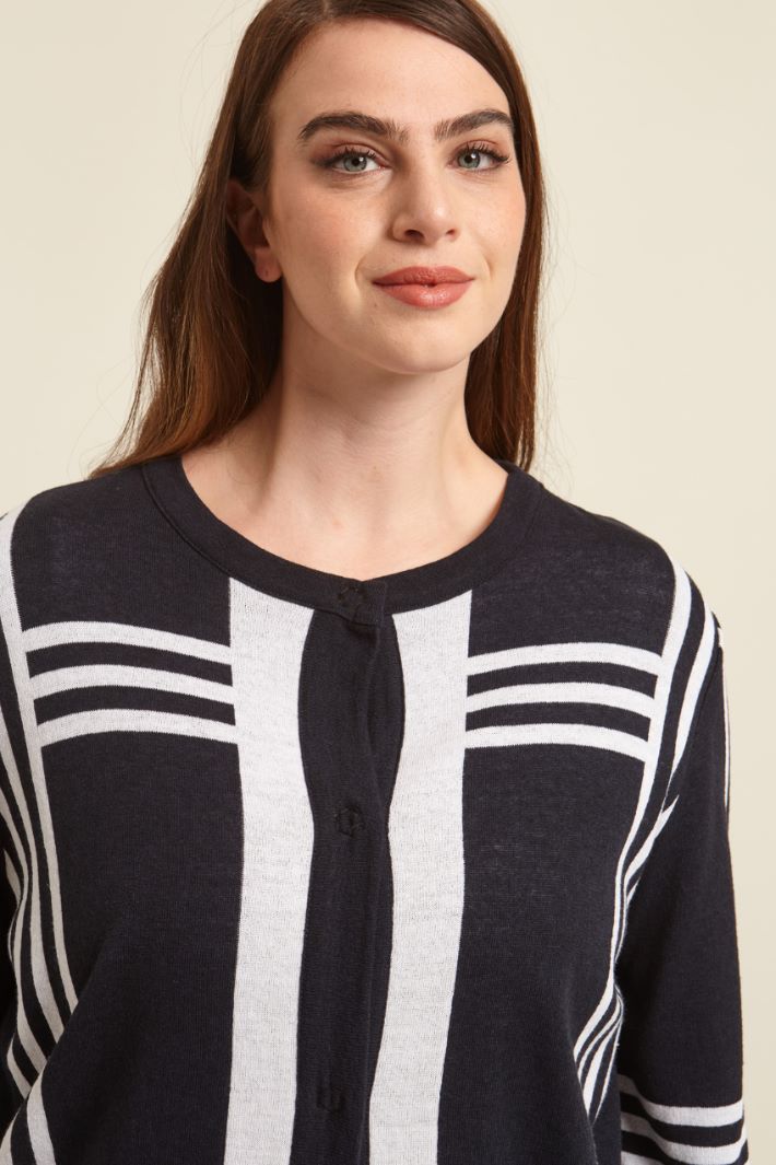 Cardigan in maglia doppia - NERO BIANCO PANNA - Fashion Market - 3