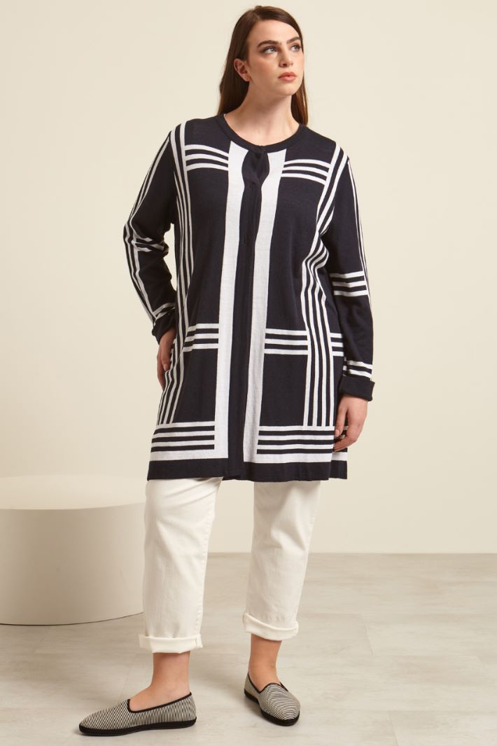 Cardigan in maglia doppia - NERO BIANCO PANNA - Fashion Market