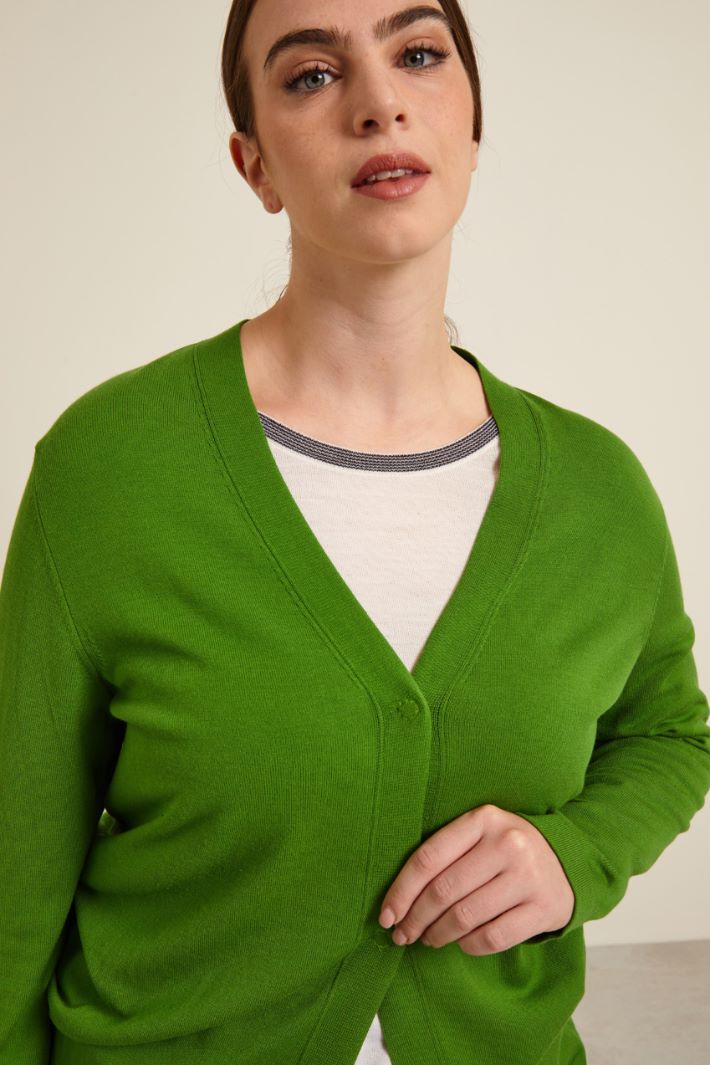 Cardigan in viscosa stretch - VERDE PRATO - Fashion Market - 3