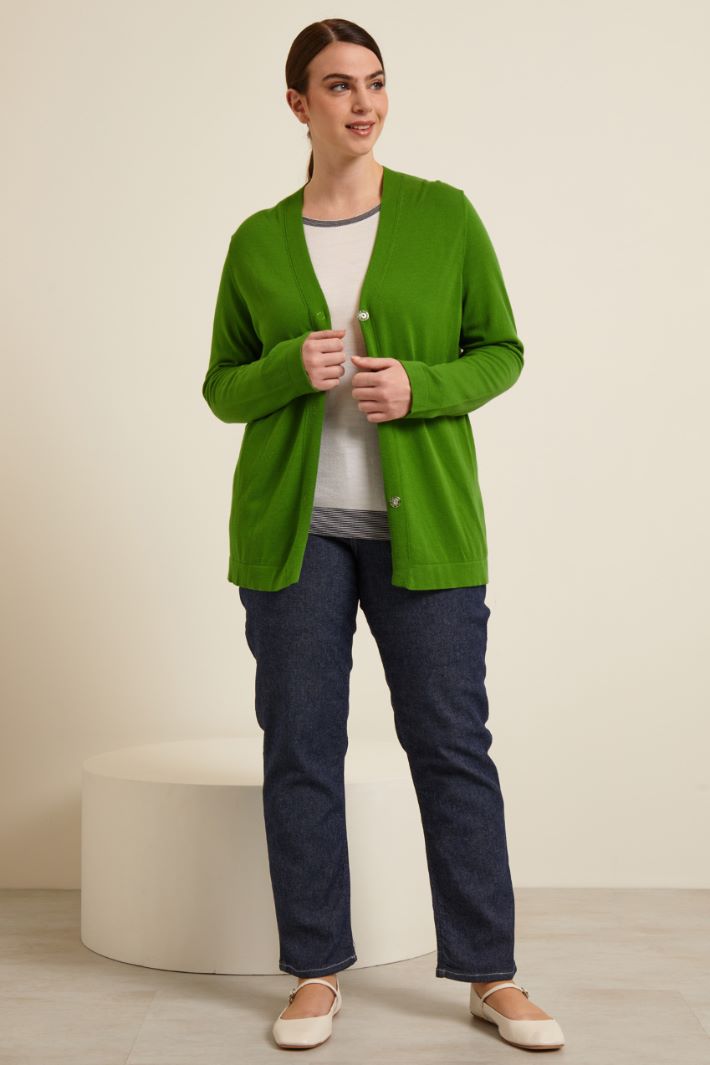 Cardigan in viscosa stretch - VERDE PRATO - Fashion Market