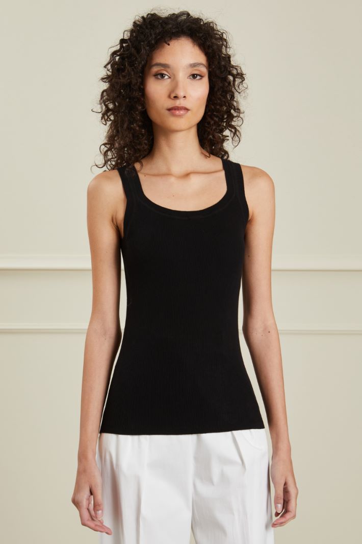 Canotta in filato di cotone - NERO - Fashion Market - 2