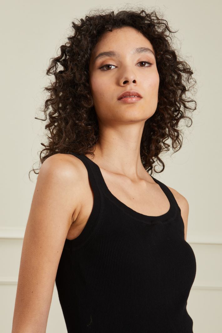 Canotta in filato di cotone - NERO - Fashion Market - 3