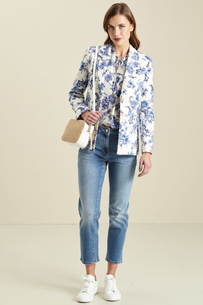 Blazer in stuoia di cotone - BIANCO BLUETTE - Fashion Market