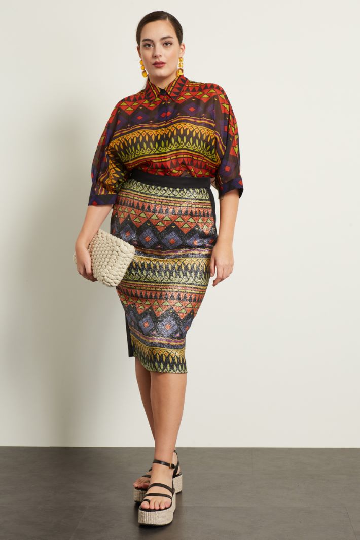 Gonna a tubino in cotone  - NERO VERDE VIOLA - Fashion Market
