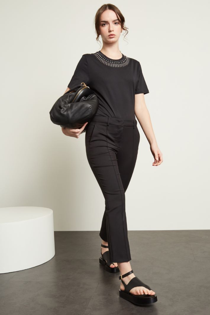 Pantalone mini flare in cotone - NERO - Fashion Market