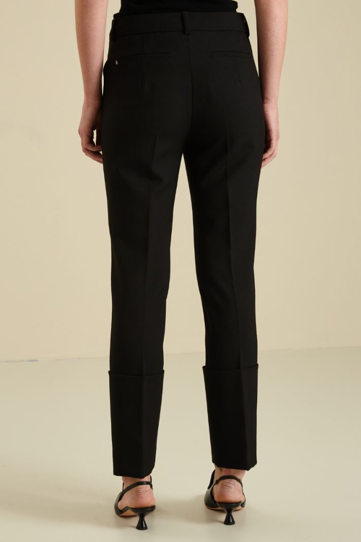 Pantaloni in lana con risvolto - NERO - Fashion Market - 4