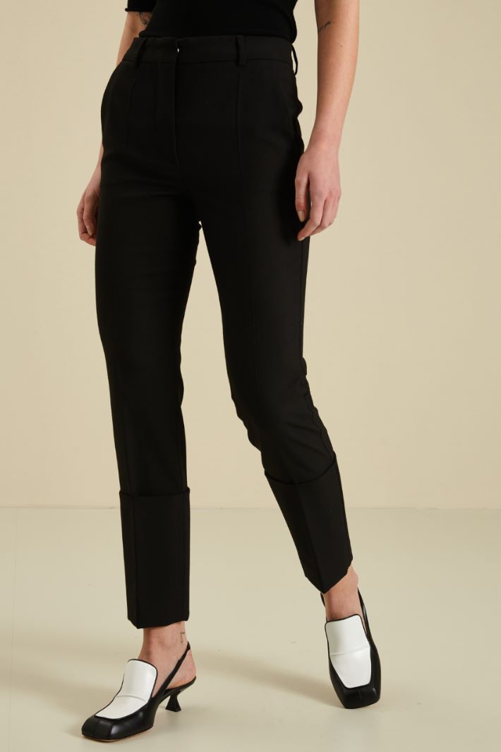 Pantaloni in lana con risvolto - NERO - Fashion Market - 2