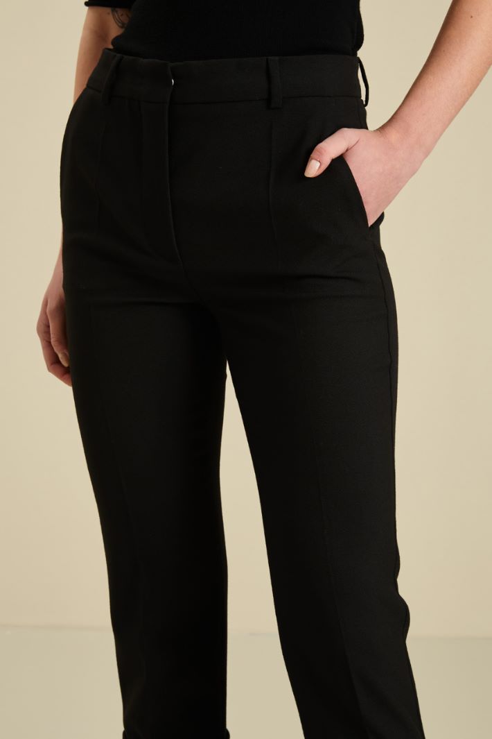 Pantaloni in lana con risvolto - NERO - Fashion Market - 3