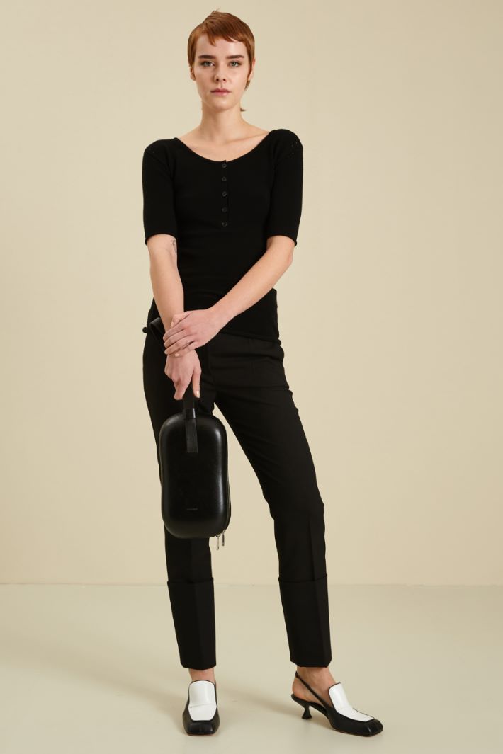 Pantaloni in lana con risvolto - NERO - Fashion Market
